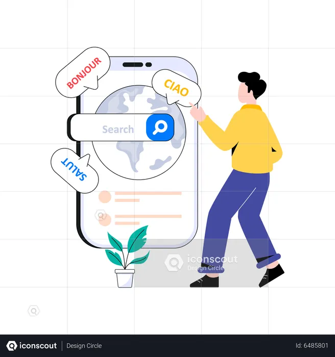 Man using global language translator app  Illustration