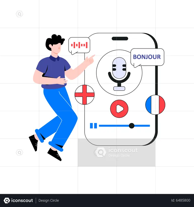 Man using global language translator app  Illustration