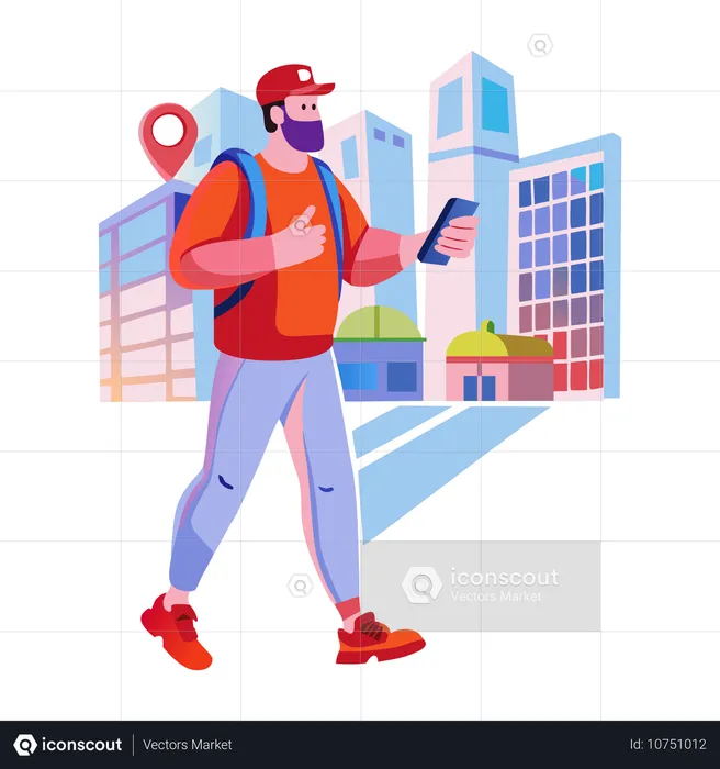 Man using gps tracking app  Illustration