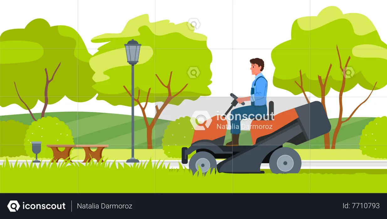 Man using grass cutting machine  Illustration