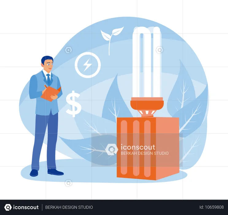 Man Using Green Electricity And Save Power  Illustration