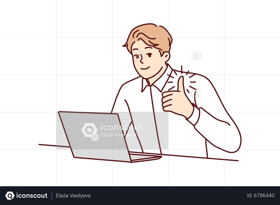Man using laptop and showing thumbs up  Illustration