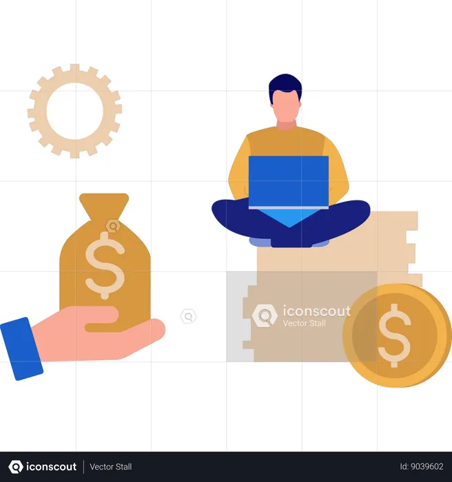 Man Using Laptop For Finance Business  Illustration