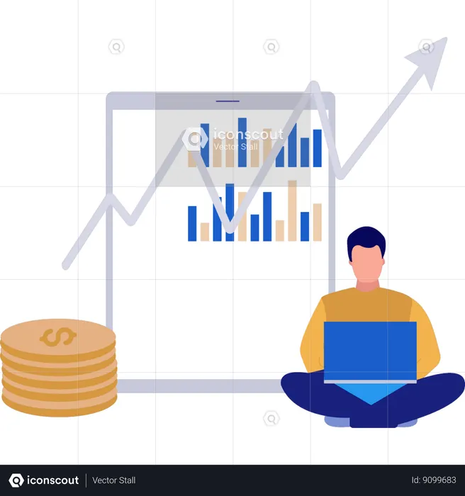 Man using laptop for financial growth  Illustration