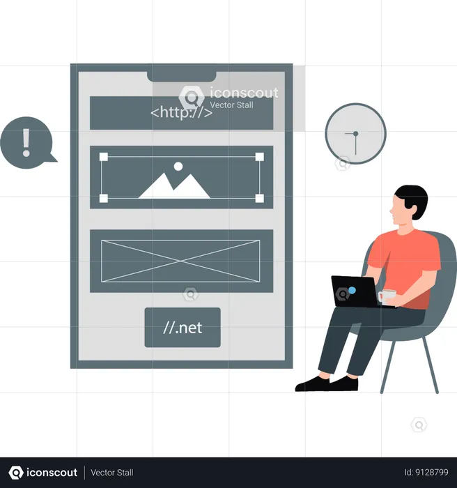 Man using laptop to create website  Illustration
