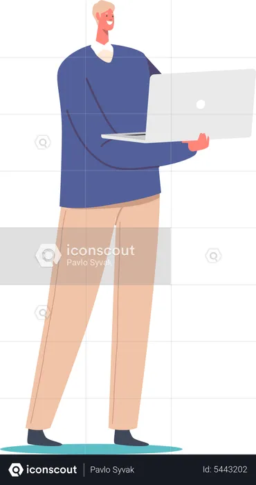 Man using laptop while standing  Illustration