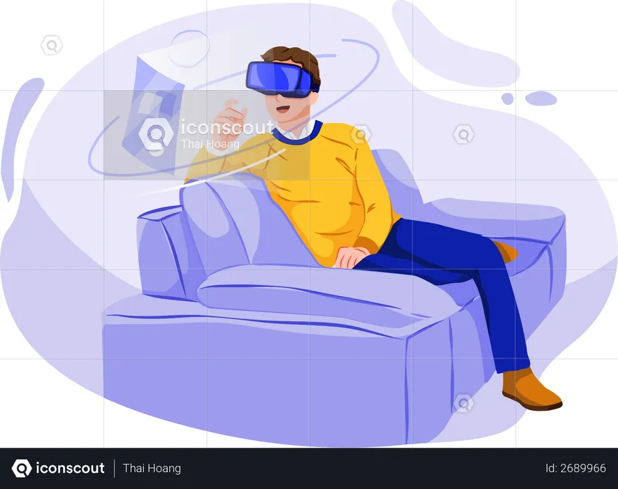 Man using leisure time enjoying wearing vr glasses  Illustration