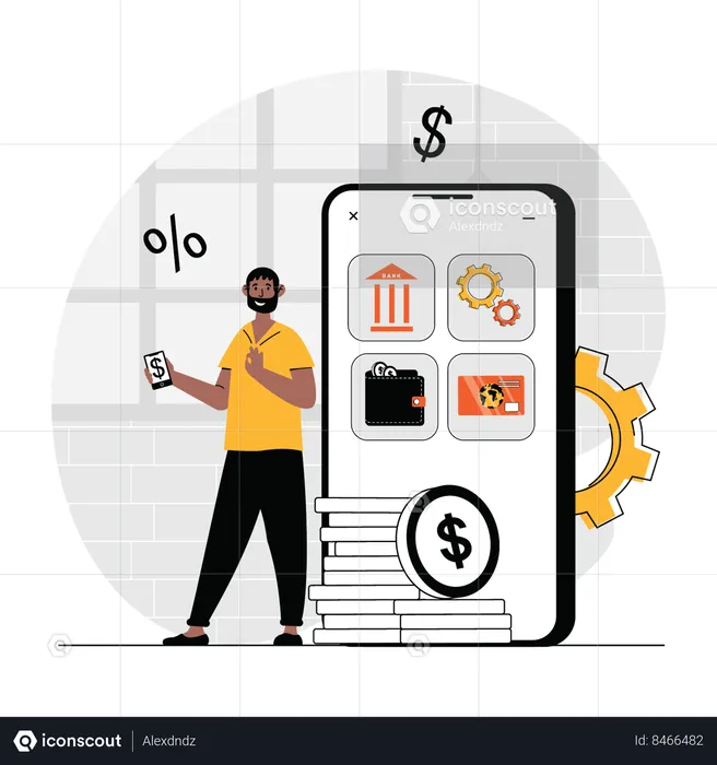 Man using mobile banking  Illustration