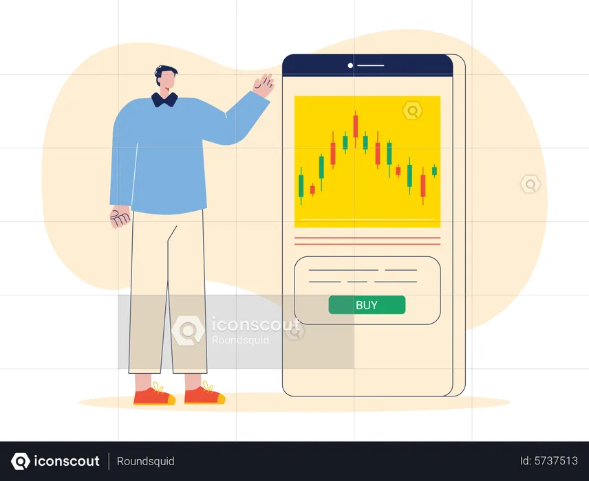 Man using mobile trading app  Illustration