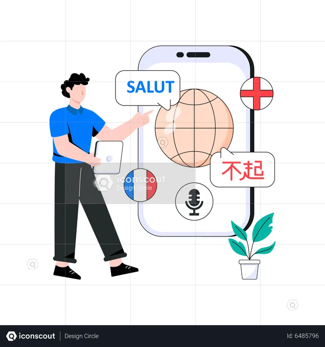 Man using mobile translator app  Illustration
