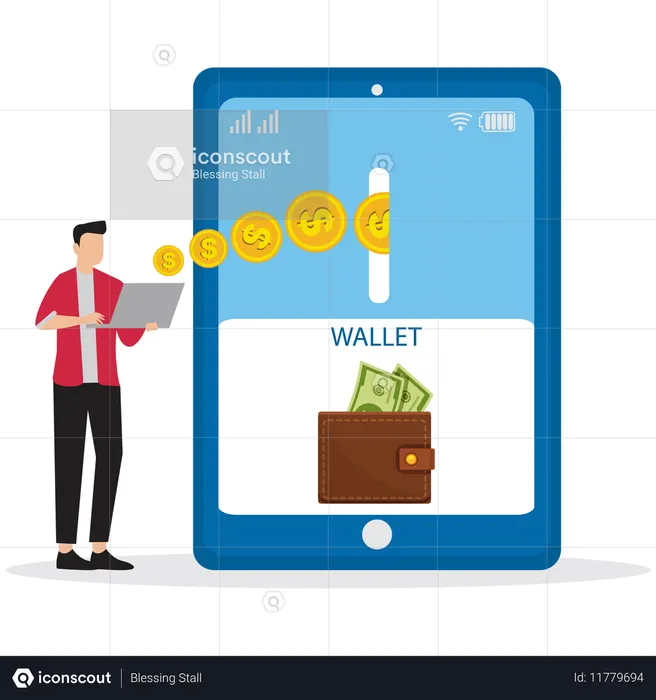 Man using Mobile Wallet Application  Illustration