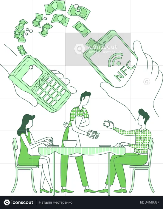 Man using NFC app for bill payment  Illustration