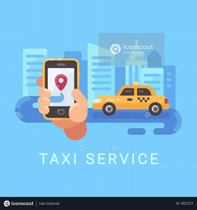 Man Using Online Cab Booking Service Application In Smartphone  Illustration