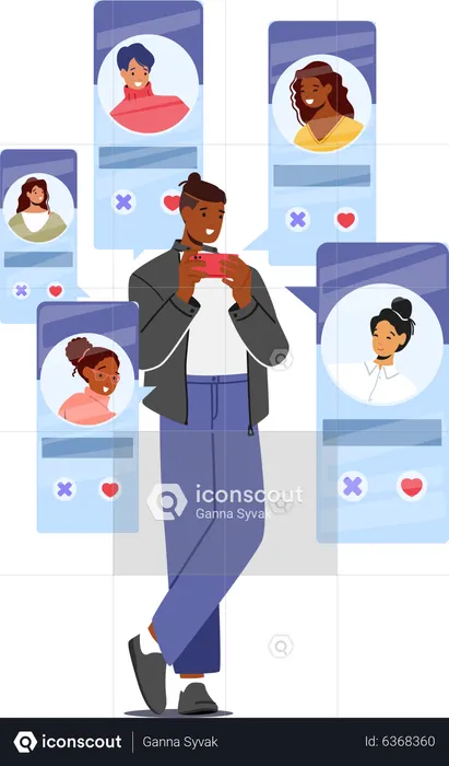 Man using Online Dating Service App  Illustration