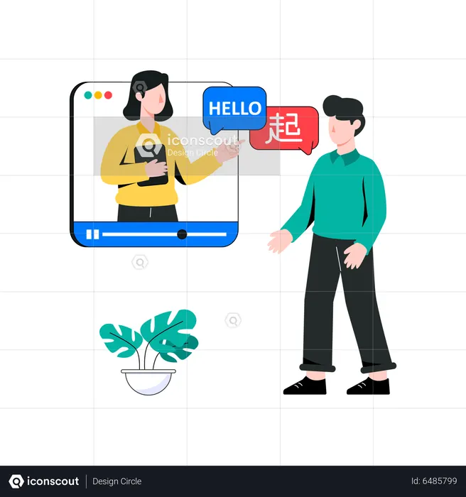 Man using online language interpreter  Illustration