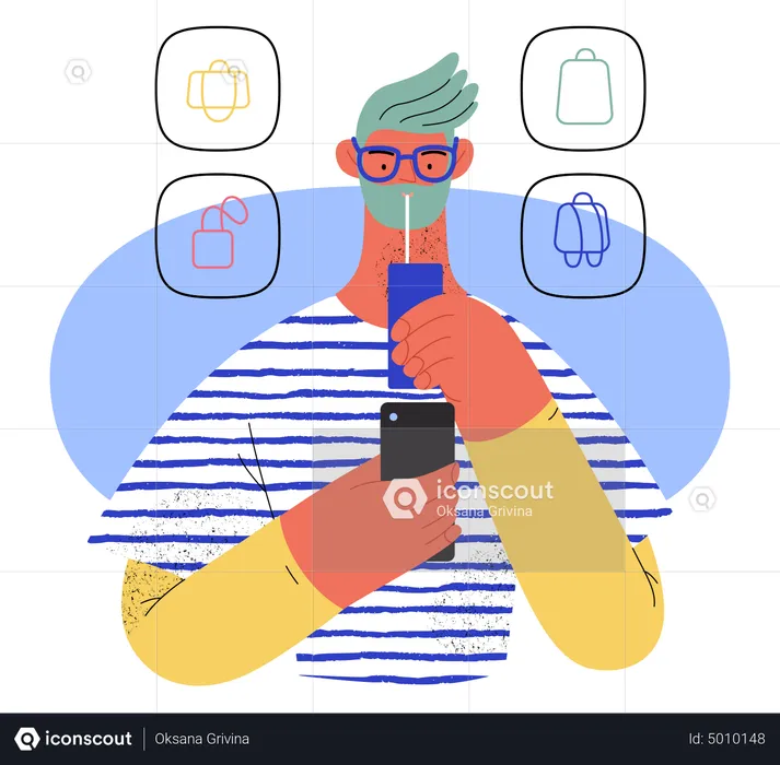 Man using online shopping application  Illustration