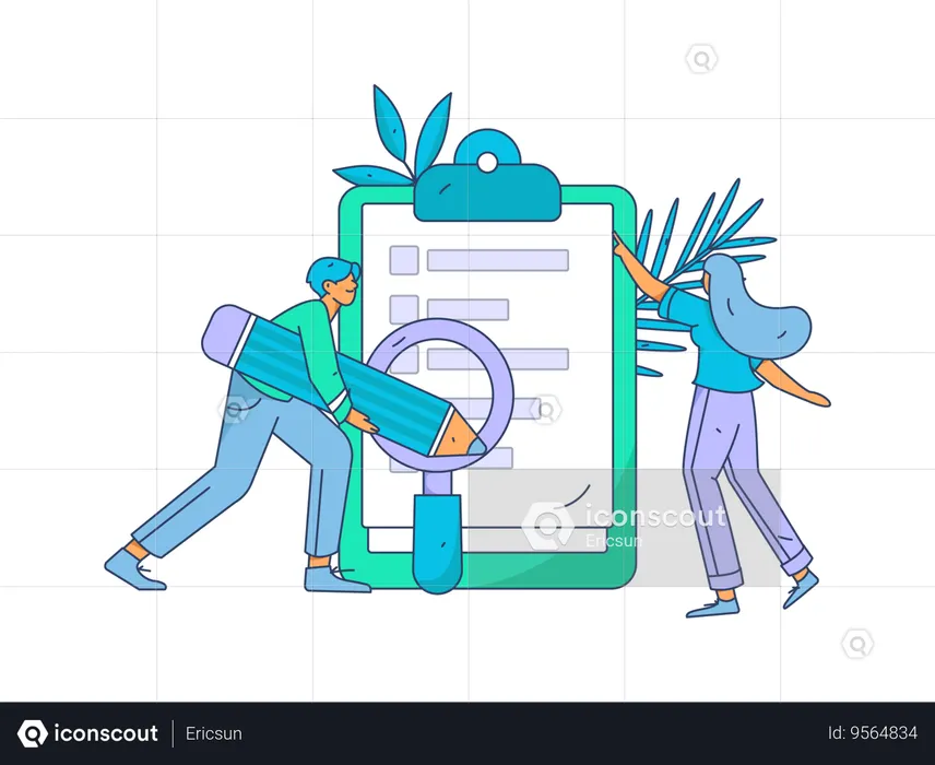 Man using pencil to fill questionnaire  Illustration