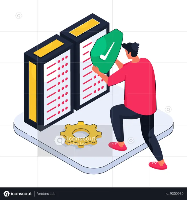 Man using secure cloud database  Illustration