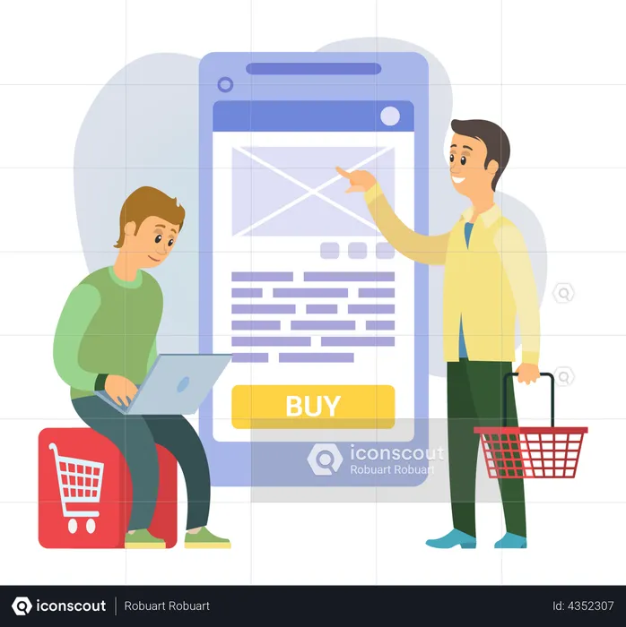Man using shopping application  Illustration