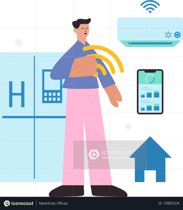 Man using smart home automation controls  Illustration