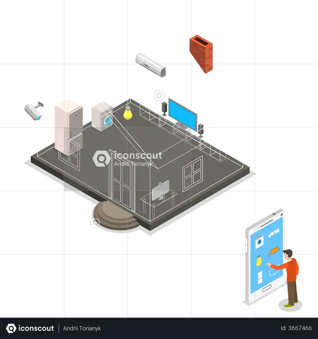 Man using smart home features  Illustration