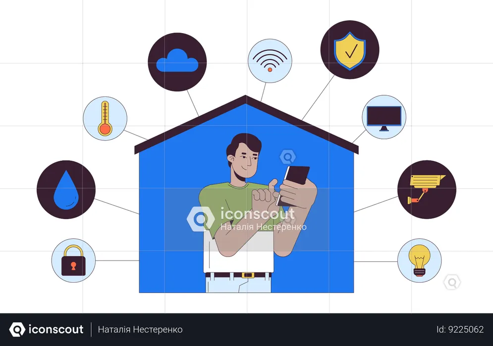 Man using Smart home phone  Illustration