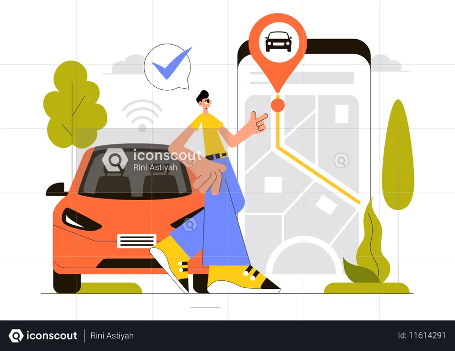 Man using smart vehicle tracking app  Illustration