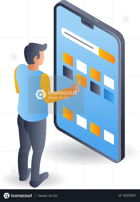 Man using smartphone app  Illustration