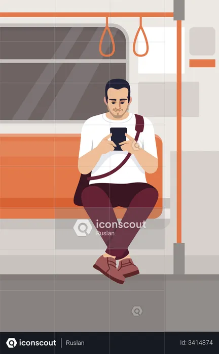 Man using smartphone in train  Illustration