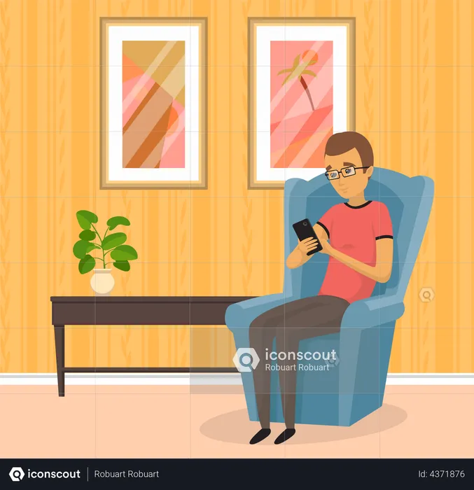 Man using smartphone while sitting on couch  Illustration