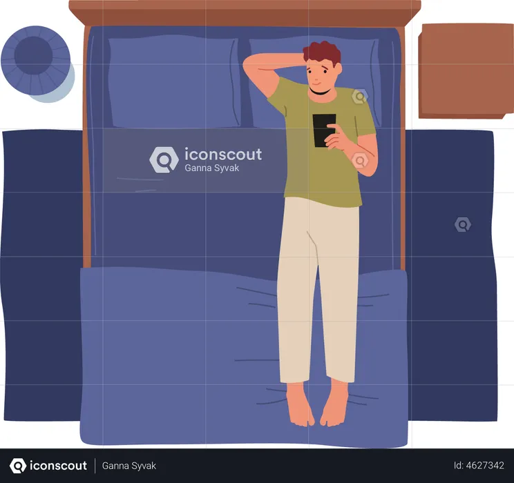 Man using smartphone while sleep time  Illustration