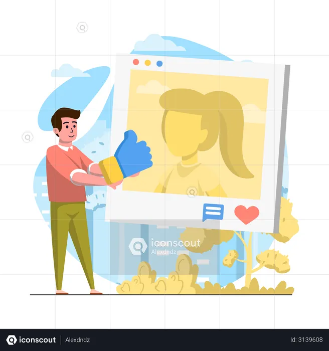 Man using social media  Illustration