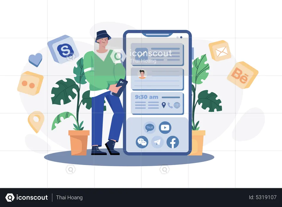 Man using social media app  Illustration