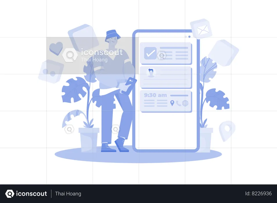 Man using social media app  Illustration