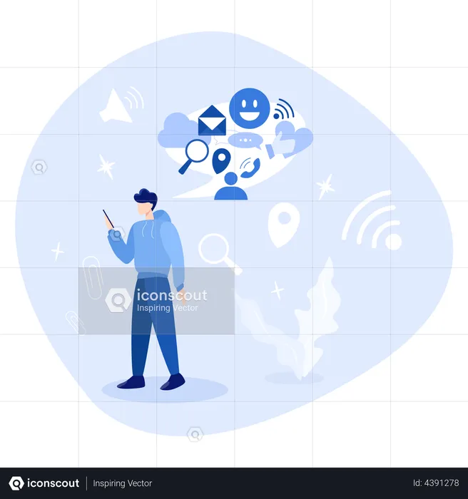 Man using social media service  Illustration