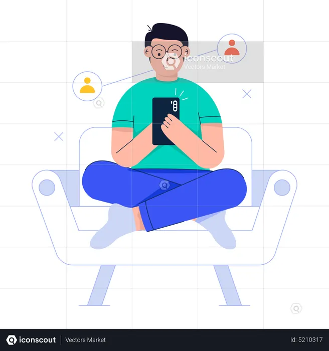 Man using Social Network on mobile  Illustration