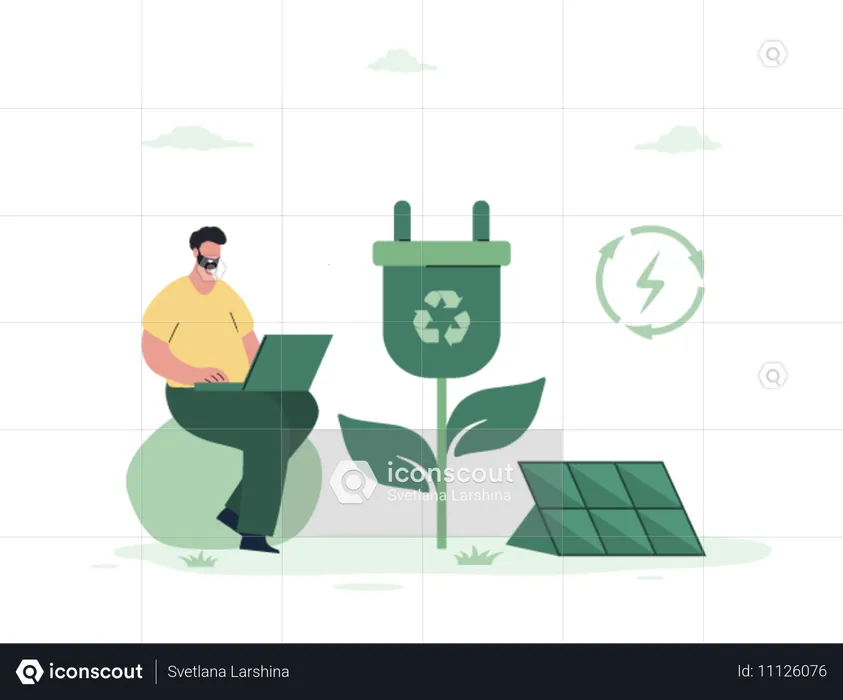 Man using solar energy  Illustration