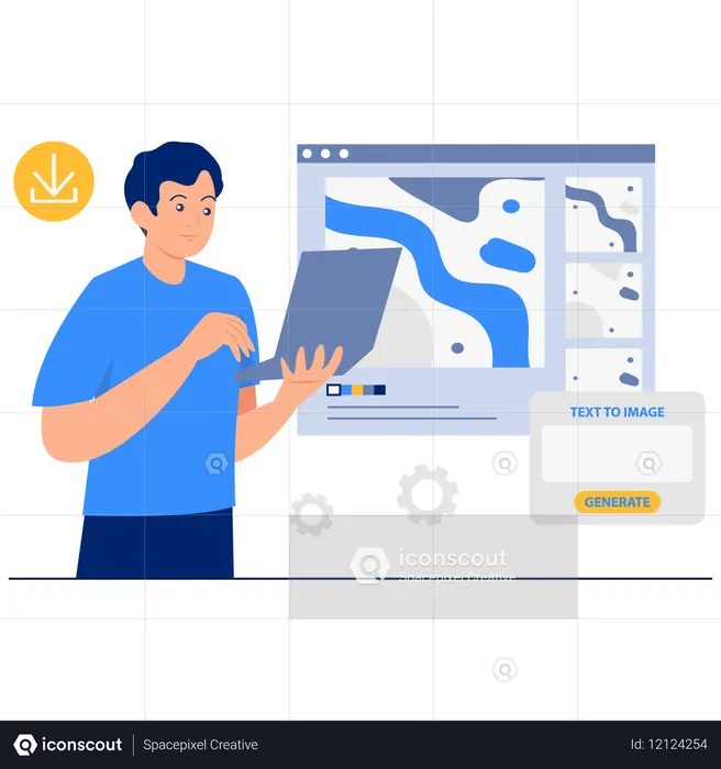 Man using text to image generator  Illustration