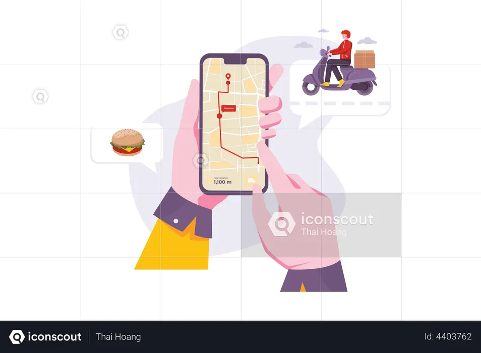 Man using tracking application for food delivery tracking  Illustration