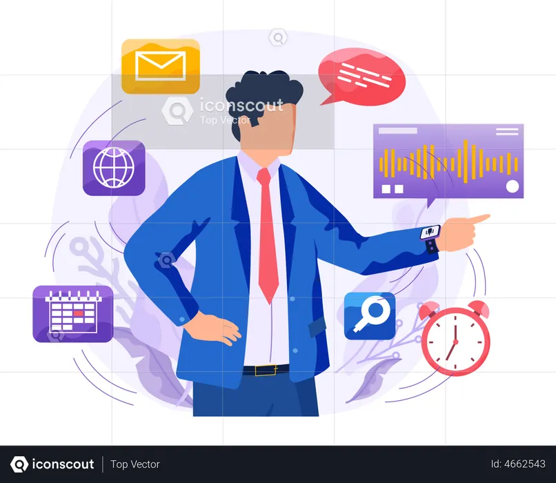 Man using voice activated smartwatch  Illustration