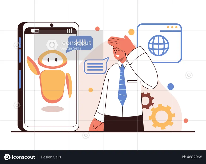 Man using voice assistant app  Illustration