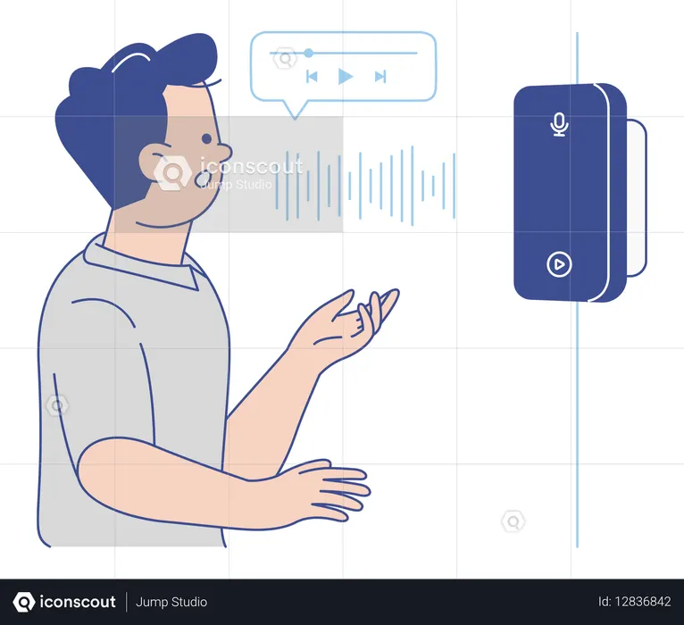 Man Using Voice Command to Play Music on Smart Speaker  Illustration