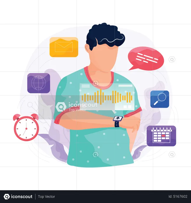 Man using voice control on smartwatch  Illustration