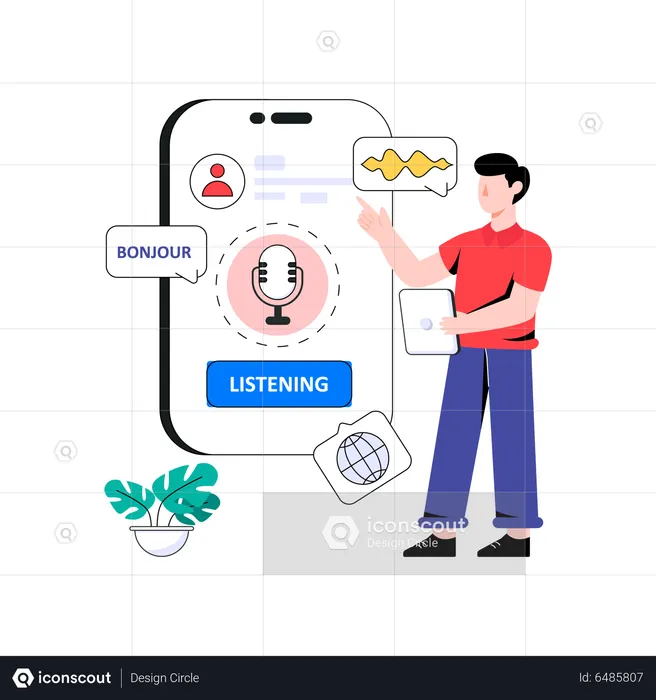 Man using voice translation on mobile app  Illustration