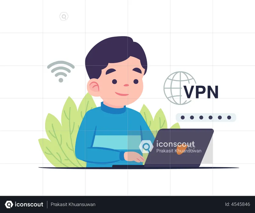 Man using VPN for computer  Illustration