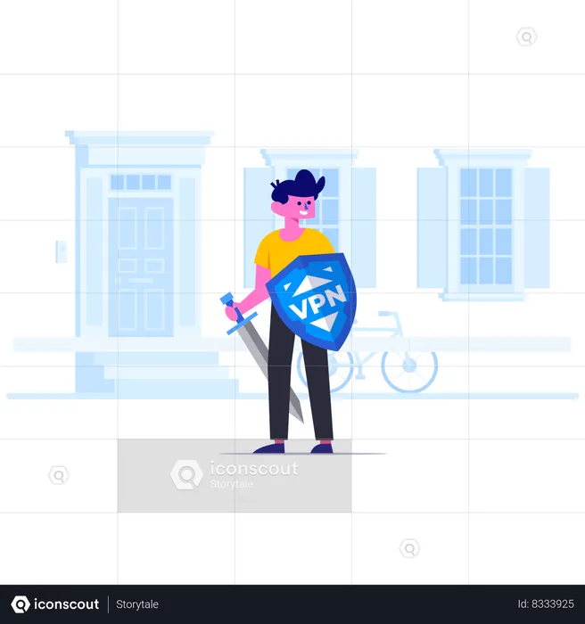 Man using VPN for internet security  Illustration