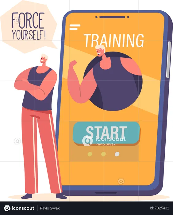 Man utilizes sports training app for motivation  Illustration