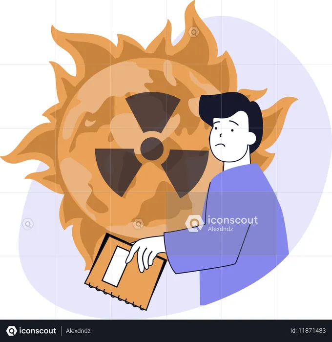 위험한 화재 공격을 지켜보는 남자  일러스트레이션