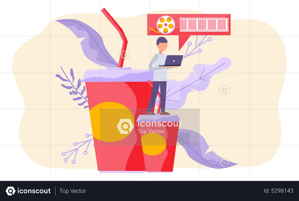 Man viewing movie online  Illustration