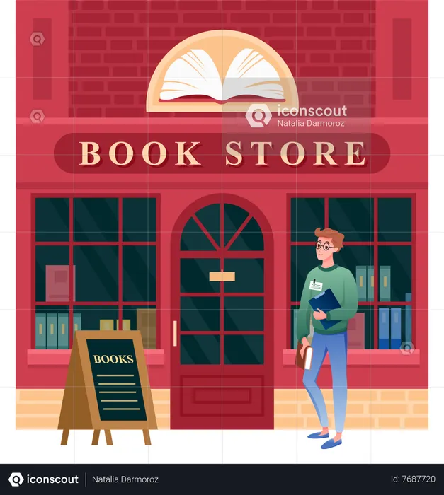 Man visiting book store  Illustration